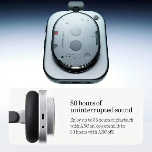 Nothing Headphone (1) Hybrid Active Noise Cancelling Headphones, Wireless Over Ear Headphones with 6 MICS, Personalized Spatial Audio, Tuning by KEF, Up to 80 Hours Playtime, Bluetooth Headset White