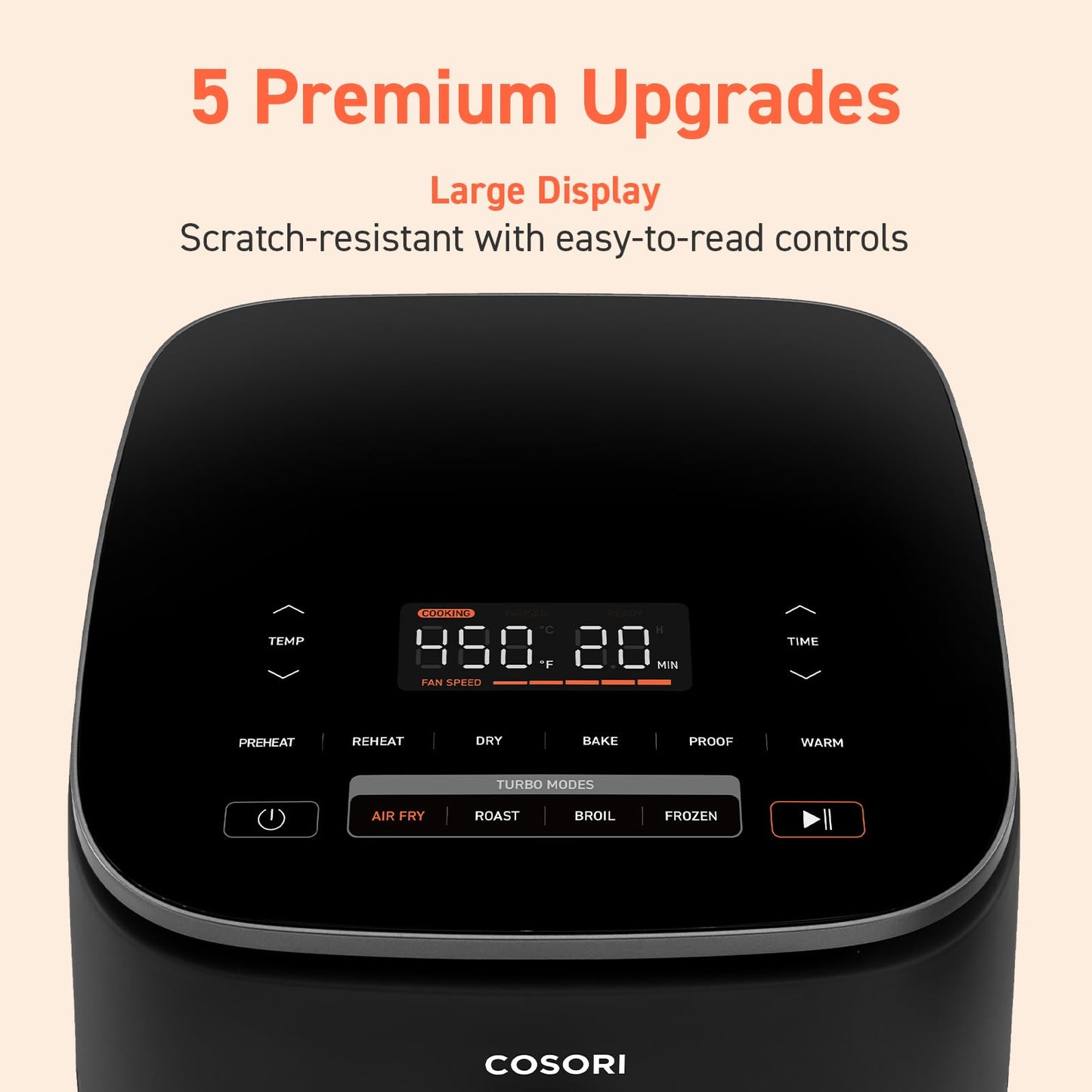 COSORI Air Fryer 9-in-1, Compact & Large 6-Qt, Premium Ceramic Coating, 90ā450°F Precise Heat for Even Results, Up to 95% Less Oil*, Roast, Bake, Dry, Reheat, Frozen, Broil, Proof, 120V, TurboBlaze